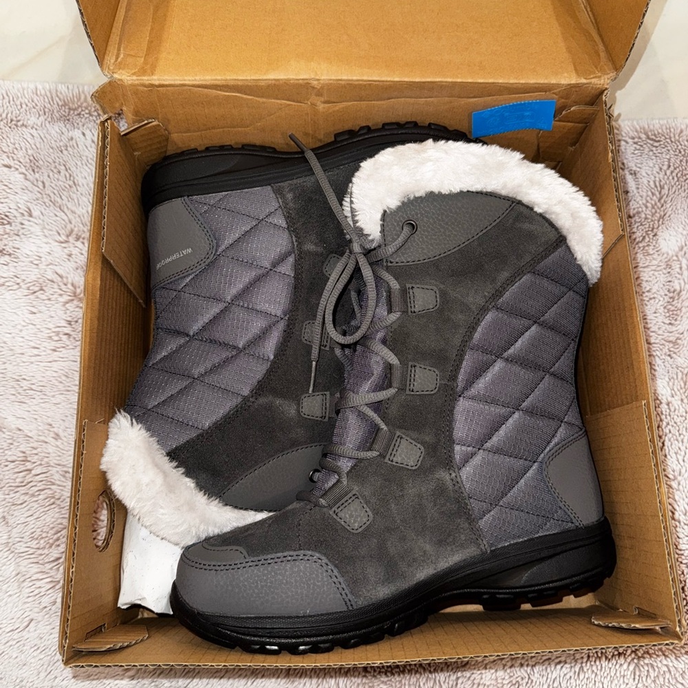 Columbia Gray Quilted Winter Boots with Faux Fur